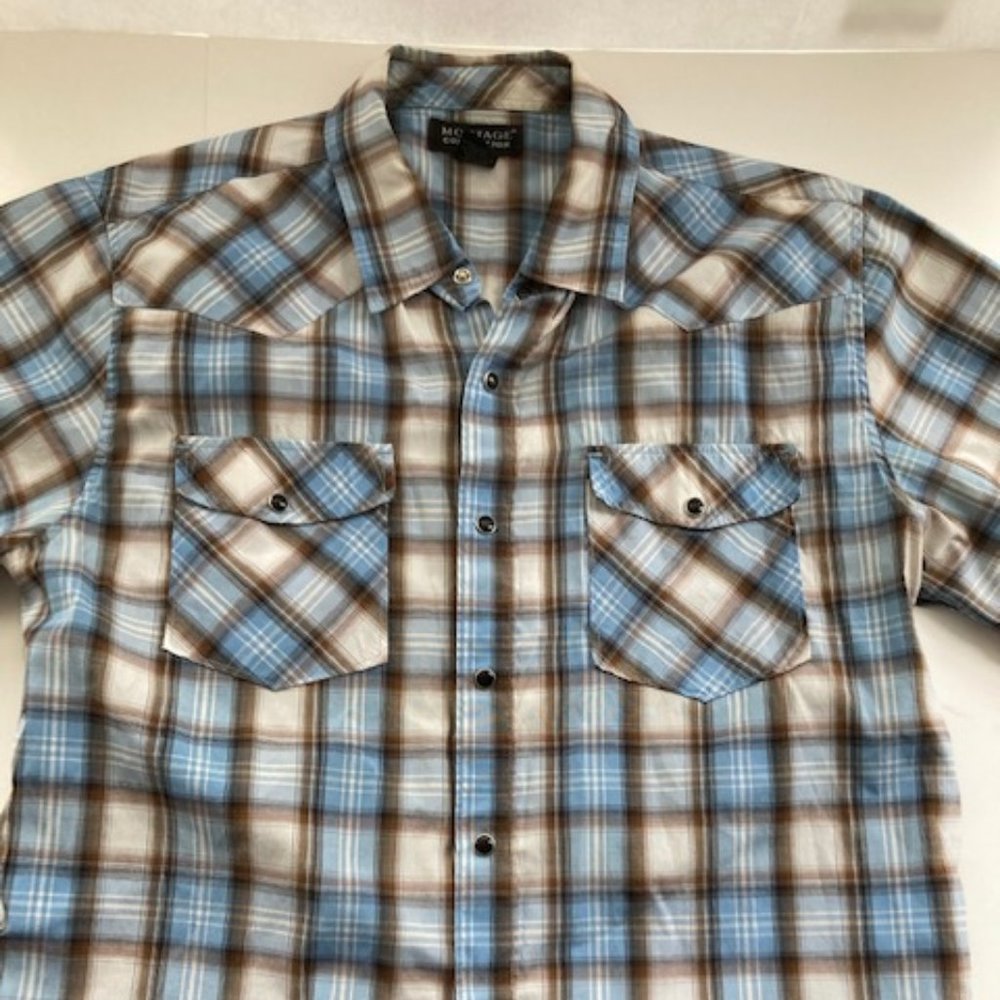Montage Collection blue short sleeve plaid shirt M
